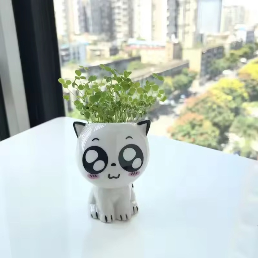 Cute White Ceramic Cat Small Pottery for a Small Plant or Succulent, 1.5” x 2.5”